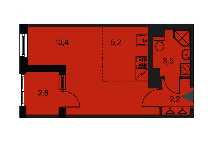 Квартира студия 24.3 м², 4/5 эт., ЖК «ЮгТаун. Олимпийские кварталы»